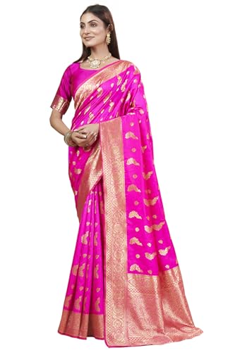 Image of Shasmi Women's Banarasi Saree Pure Kanjivaram Silk Saree Soft new ladies 2025 Design Wear Pattu Sarees Party Sari collections With Blouse Piece for Wedding sadi (PARI-188)