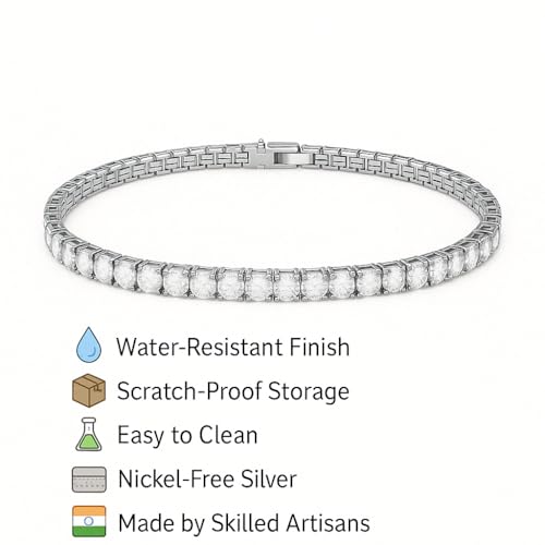 Image of 925 Sterling Silver Tennis Bracelet for Women & Girls | 18K Gold Plated Jewelry | Engagement, Wedding, Anniversary, Birthday, Diwali, Karwa Chauth & Festival Gift | Everyday & Office Wear Jewelry for Wife, Sister, Female