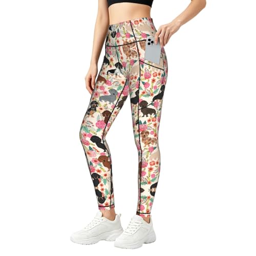 Leggings de perro salchicha con bolsillos laterales para fitness