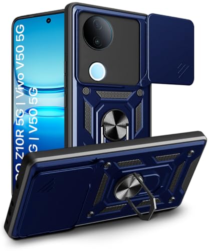 Image of WOW IMAGINE Tough Armor Bumper Mobile Back Case for iQOO Z10R 5G | Vivo V50 5G | V50e 5G | Sliding Camera Cover | Shock Proof 360 Protection | Hybrid PC + TPU | Ring Holder with Kickstand - Blue