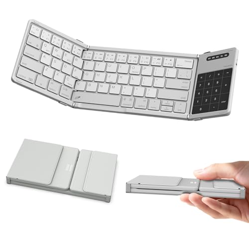 Nillkin  キーボード Bluetooth 折りたたみ式 ワイヤレス iPad用 無線 【タッチパッド＆テンキー2 in 1】 三台同時接続 iOS/Android/Mac/Windows対応 Type-C充電式 アンドロイド スマホ用 ipad mini 小型 コンパクト 静音性 軽量薄型 ミニキーボード 収納袋付き 持ち運び 省スペース旅行・出張最適