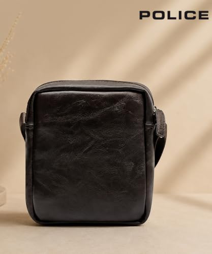 Image of Police Men's Premium Crossbody Sling Bag | Vegan Leather Finish | Lightweight & Compact Travel Shoulder Bag | Adjustable Strap | Multiple Compartments | Stylish Everyday Office & Casual Use | Brown