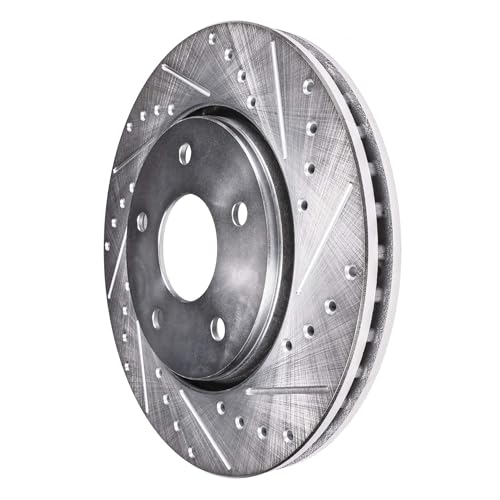 Image of Detroit Axle - Front Brake Kit for 1995-2000 Dodge Stratus Plymouth Breeze Chrysler Cirrus Drilled & Slotted Disc Brake Rotors Ceramic Brakes Pads 1996 1997 1998 1999 Replacement [11.10 inch Rotors]