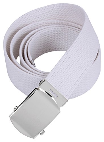 Army Camouflage Solid Color Military Web Belt (White Belt - Chrome Buckle, 54
