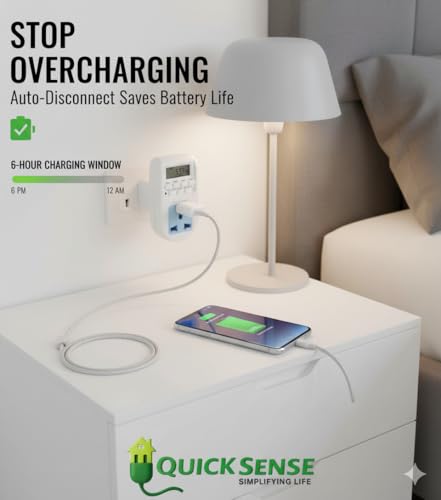 Image of Quick Sense QS-T1 Digital Timer Switch | Programmable LCD Display | 16 On /Off Settings | Energy Saving Automation | 220-240V AC | Plug-in Smart Timer for Appliances