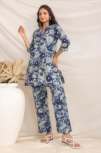 Image of Janasya Women's Pure Cotton Floral Printed Straight Co-ord Set