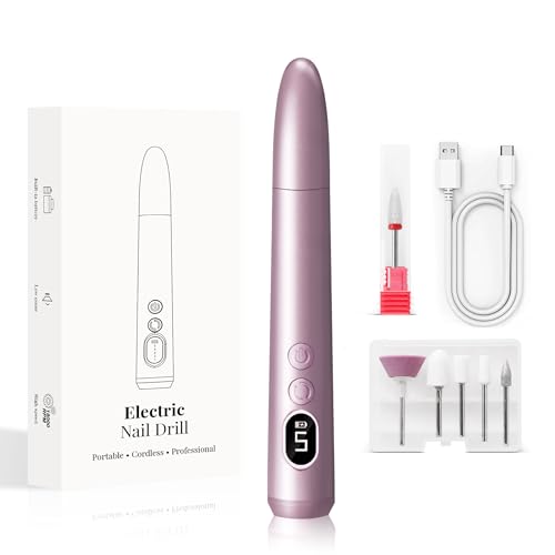Unnees Cordless Electric Nail Drill Kit with 5 Adjustable Speeds, 6 Premium Bits & Led Light. Perfect for Gel/Acrylic/Dip Nails, Manicures, Pedicures & Pets, Portable & Professional (Purple)