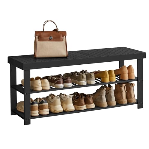 Image of SONGMICS Shoe Rack Bench, 3-Tier Bamboo Shoe Storage Organizer, Entryway Bench, Holds Up to 286 lb, 11.3 x 42.9 x 17.8 Inches, for Entryway Bathroom Bedroom, Ink Black ULBS110B101