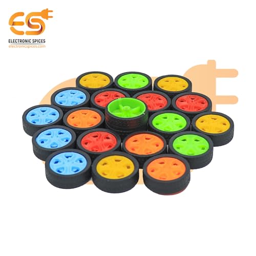 Image of Electronic Spices 30mm x 11mm Hard Plastic Build Rubber Cover Wheels for RC Toys Cars with Shaft (Multicolor)