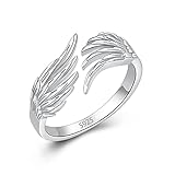 Hioed 925 Sterling Silver Feather Angel Wings Ring Adjustable Dainty Wrap Open Rings for Women Teens...