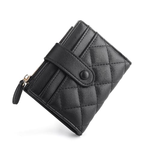 CHAOFANXI Portefeuille en Cuir pour Femme - Porte Carte Bifold Slim Court avec Fermeture Éclair et Multiples Emplacements pour Cartes - Noir