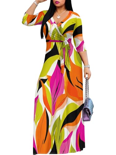 Image of Plus Size Maxi Dress for Women V Neck 3 /4 Sleeve Wrap Dress