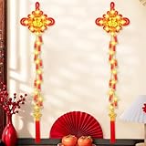 2 Pcs Chinese New Year Hanging Decorations Electronic Firecrackers Chinese Knots Firecrackers LED Decorations for Chinese New Year Spring Festival Lunar New Year