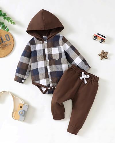 Baby Boy Clothes 12-18 Months Winter Fall Toddler Hoodie Flannel Plaid Romper Outfits 1 Year Old2