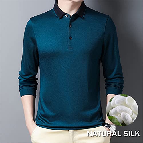 Polo en soie homme manches longues col rabattable gris grande taille 3XL regular