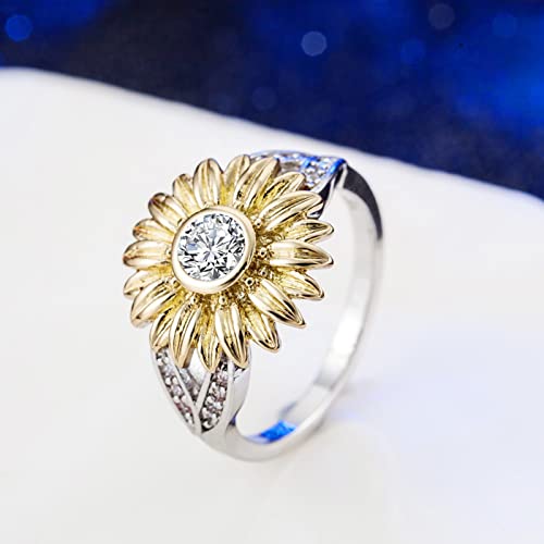 Flower Daisy Ring,Rhinestones Sunflower Ring Shiny Gold-Plated Sunflower Alloy Ring Jewelry Accessories Women Finger Rings Jewelry Gift For Valentine's Mother's Day #TOP3