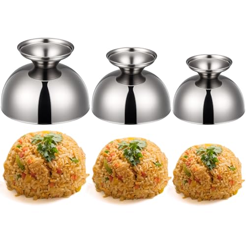 Ferrochef 3 Pcs Stainless Steel Rice Press Mold Round Shaped Egg Fried Rice Shaper Mold 3 Sizes Silver Serving Bowls for Sushi Home Restaurant Dish up Decoration