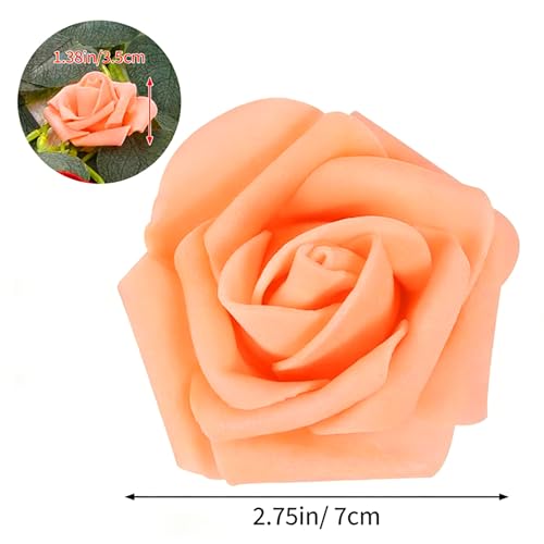 Image of 100Pcs Real Looking Orange Artificial Rose Flower Heads, Foam Fake Roses for DIY Wedding Decorations Baby Shower Centerpieces Home Party Valentine's Day Mother's Day Decor