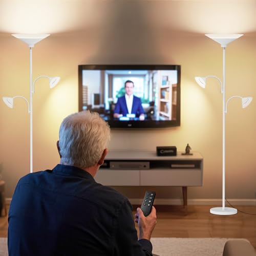 Image of SIBRILLE 3 Way Torchiere Floor Lamp - 42W Dimmable LED Tree Standing Lamp with Remote, 2300LM, Color Changing, 72 inch Tall Bright Floor Lamp for Living Room Bedroom Office