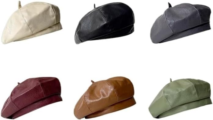 PU Leather Beret Versatile British Artistic Painter's Hat for Ladies