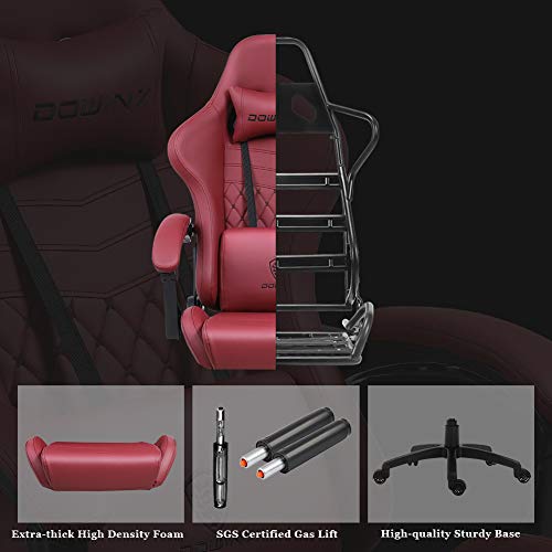 Dowinx-Silla-de-oficina-para-gaming-silla-ergonomica-de-PC-con-masaje-lumbar-estilo-racing-piel-sintetica-respaldo-alto-sillon-giratorio-ajustable-con-reposapies-color-rojo-vino
