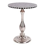 Nickel Metal with Bone Top Martini Table Silver Casual Round Aluminum Finish