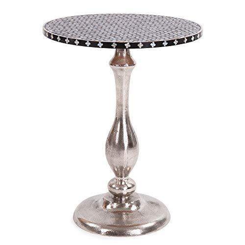 Nickel Metal with Bone Top Martini Table Silver Casual Round Aluminum Finish