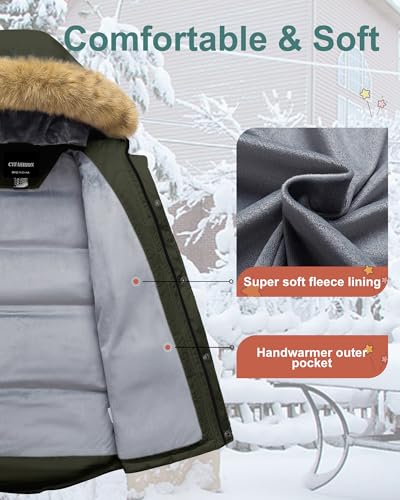 Image of Boy's Winter Coat Waterproof Kids Puffer Jacket Thicken Parka Fleece Lined Bubble Ski Snow Outerwear with Fur Hood