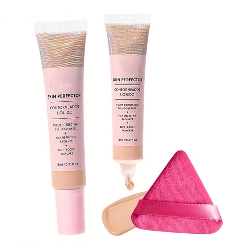 CC Cream Foundation - Skin Tone Adjusting Matte, Colour Correcting Brightening Face Cream, Full Coverage Anti-Redness With Triangle Powder Puff Set (Natural)