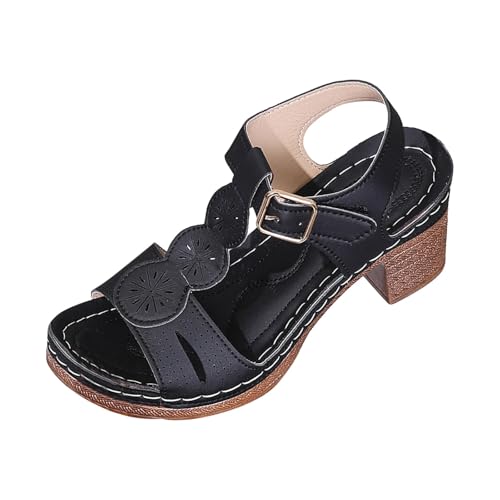 Orthopedic Sandals for Women Dressy Summer Casual Ankle Strap Hollow Out Sandals Platform Beach Casual Slip on Sandal Comfortable Flower Shoe Adjustable Hook Loop Shoes