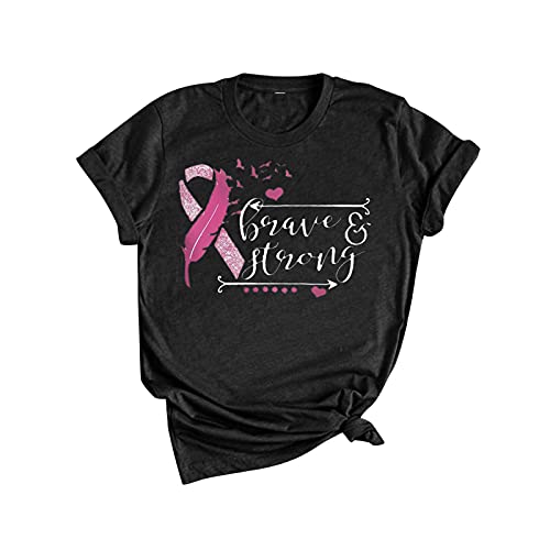 oelaio Breast Cancer Awareness Long Sleeve Pullover Tops, Pink Ribbon Print Sweatshirts, Gift for Women Trendy Girls