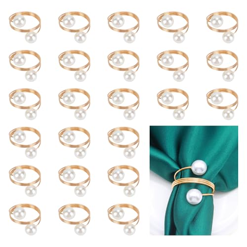 Pearl Napkin Rings, 24pcs Spiral Serviette Buckle Holder Wedding Party Table Napkin Buckles, Pearl Metal Napkin Clasps for Dining Anniversary Birthday Christmas Banquet Table Decoration (Spiral) - Cosy Home Interiors Pearl Napkin Rings, 24pcs Spiral Serviette Buckle Holder Wedding Party Table Napkin Buckles, Pearl Metal Napkin Clasps for Dining Anniversary Birthday Christmas Banquet Table Decoration (Spiral)