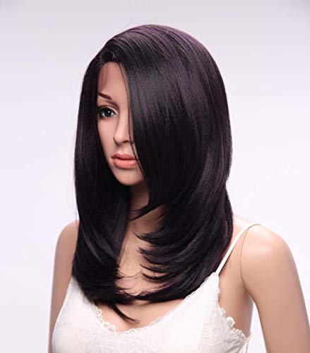 Colodo Dark Purple Wig Lace Front Synthetic Wigs Pre Plucked Natural Hairline L Part Lace Front Wigs For Black Women18 Inches…