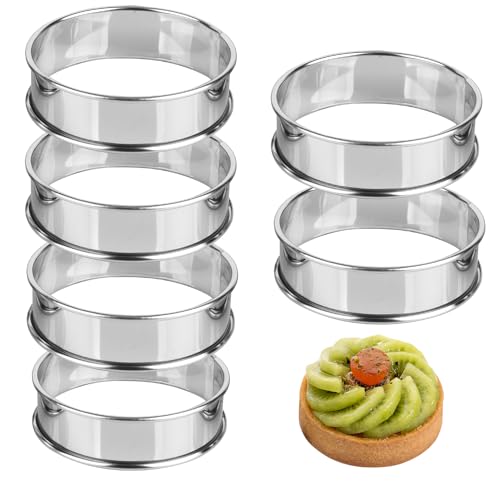 Hilsita 6 pièces/set Anneau à muffins ronds, cercle a tarte en acier inoxydable, anneau à moules alimentaires pour galettes de bœuf, œufs frits, tortilla, hauteur 2.5 cm (Diamètre 8 cm, 3.1 in)
