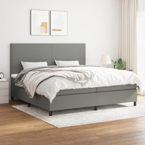 Willood Boxspringbett mit Matratze Dunkelgrau 200x200 cm Stoff Schlichtes Design Hohes Kopfteil Willood Boxspringbett mit Matratze Dunkelgrau 200x200 cm Stoff Schlichtes Design Hohes Kopfteil