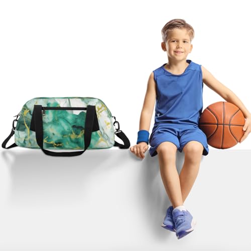 Emerald Green Marble Texture Kids Duffle Bag Boys Girls Small Sport Dance Gym Bag for Overnight Travel Weekender Carry On2