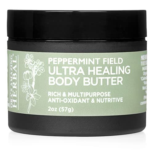 Ora's Amazing Herbal Ultra Healing Body Butter, Intensive Moisturizer For Dry Skin, Spearmint &amp; Bergamot Essential Oil, 2 oz, Peppermint Field Scent