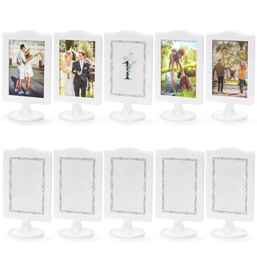 Lawei 10 PCS Double Sided Standing Picture Frames 4x6 Inch, Plastic Pedestal Photo Frame Bulk, White Vertical Picture Holder with Inserts & Base, Display Picture Frames for Wedding, Table