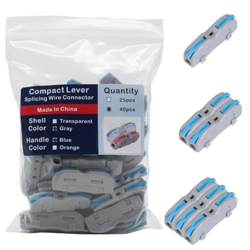 YQSIYU 40 Pcs Lever Splicing Wire Connectors, 1 in 1 Out, Blue Handle, Polycarbonate, Screw Terminals