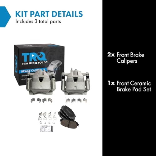 Image of TRQ Front Brake Caliper Set Zinc Coated Brackets Pads Compatible with 2012-2018 Toyota Yaris
