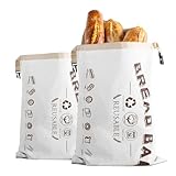 Paquete de 2 bolsas de pan, bolsas de pan reutilizables para pan casero, cierre de hebilla, bolsas extra grandes para mantener fresco, bolsa de alimentos (blanco)