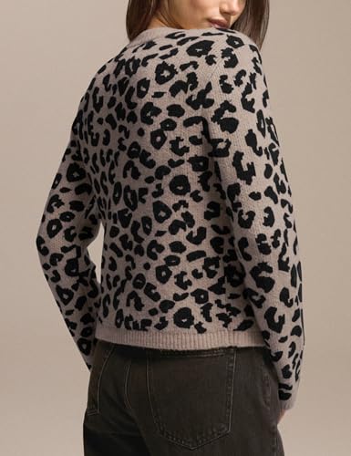 Image of Women Leopard Print Cardigan Open Front Button Down Sweater Long Sleeve Cotton Knit Fall Clothes Outerwear Coats