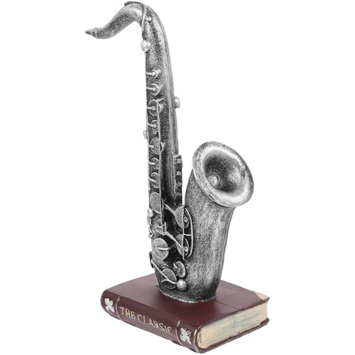 Adorno de instrumentos musicales de resina plateada retro para escritorio de oficina 2