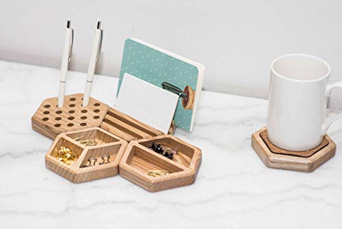 Wood Desk Organizers Wooden Office Table Organizer Table Organization Desk Accessories Office Organisation (Wood, Set of 5)
