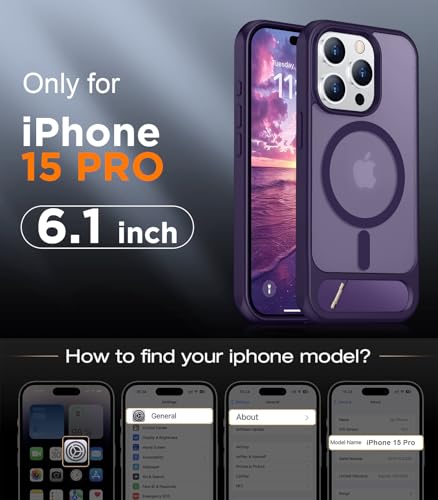 Image of Magnetic Compatible with iPhone 15 Pro Case, [Built-in Invisible Kickstand][Compatible with MagSafe] [Military Grade Shockproof] Slim Translucent Matte Phone Case for iPhone 15 Pro 6.1 inch