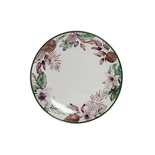DKD Home Decor Plato Llano de la Marca, Color Blanco y Verde, de Porcelana (19 x 19 x 2 centímetros)