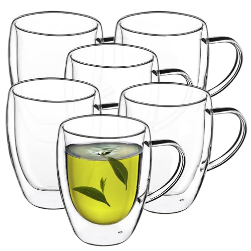 KADAX Tazza in Vetro, 270 ml, Tazza a Doppia Parete, Bicchiere per Tè, Caffè, Latte, Tazza Termica con Manico, Vetro da tè, Tazze termiche Vetro, 18,5x9,5x12 cm