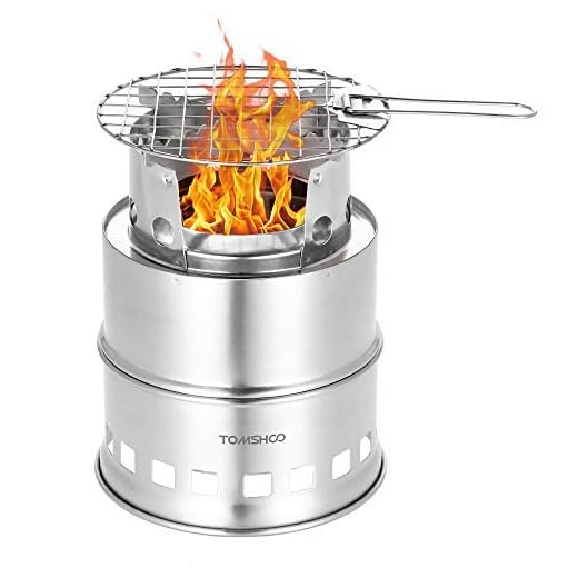 TOMSHOO Camping Stove Camp Wood Stove Portable Foldable Stainless Steel Burning Backpacking Stove for Outdoor Hiking Picnic BBQ