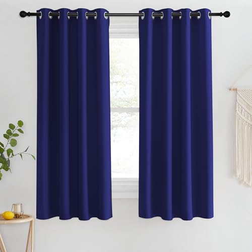 NICETOWN Blackout Short Curtain 63 inches Long for Windows, Thermal Insulated Curtain Grommet Room Darkening Window Treatment for Bedroom/Living Room, 1 Panel, W46 x L63, Navy Blue