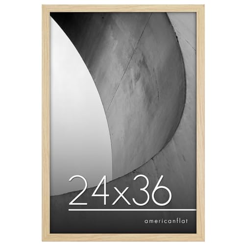 Americanflat 24x36 Poster Frame with Polished Plexiglass - Streamline Collection - Thin Border Picture Frame for Wall Display - Hanging Hardware Included - Natural Oak
